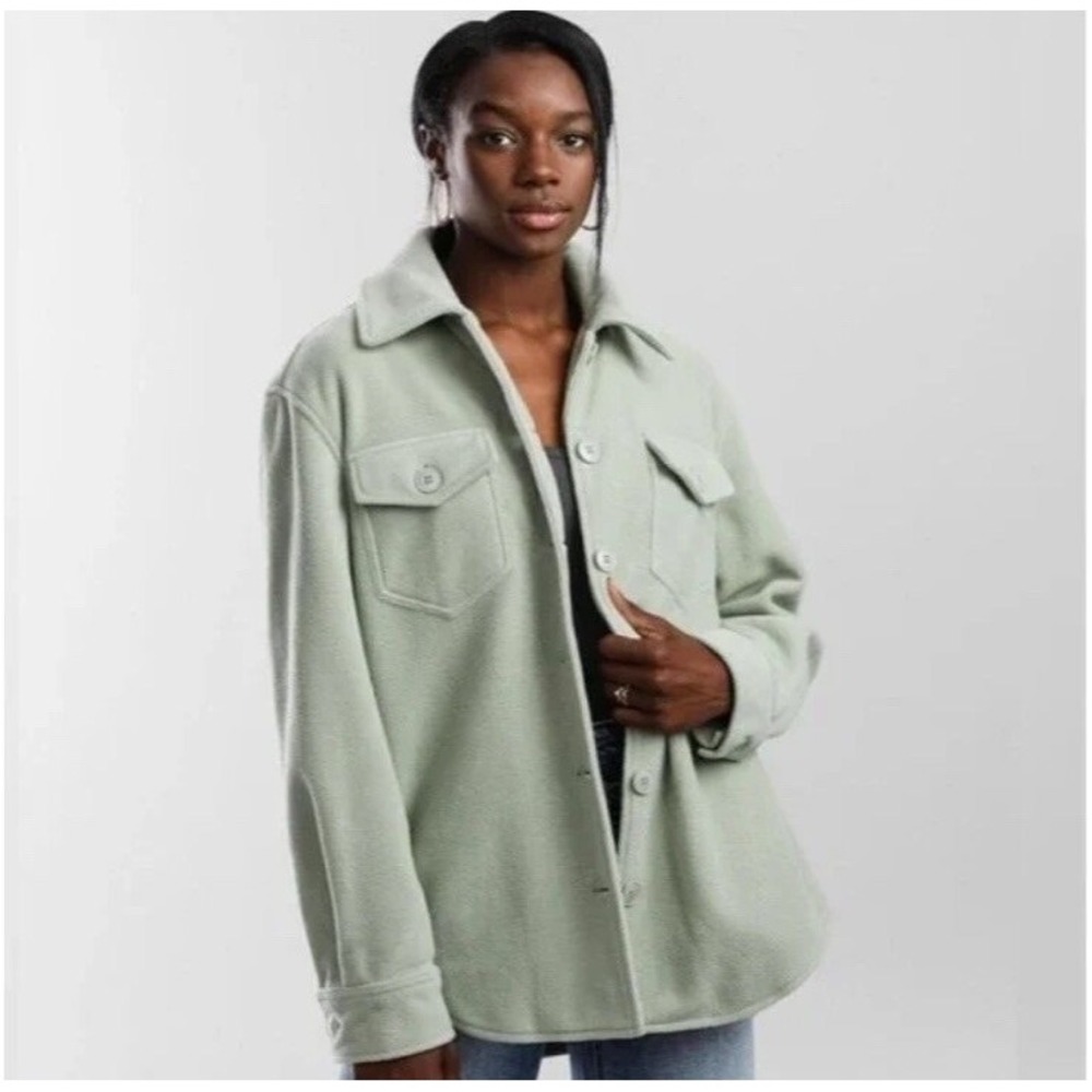 Joie Sage Green Fleece Shacket Jacket‎ Medium Oversized Button Front Chartreuse